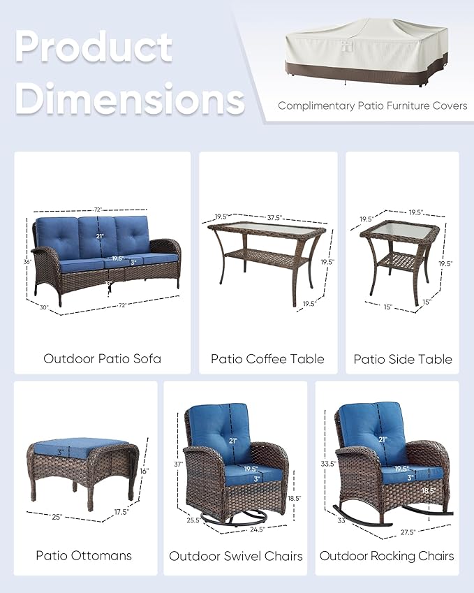 10-Piece Furniture Set-Patio Rocking Chairs Set of 4 Outdoor Rattan Sofa Sets with Coffee Table Outdoor Patio Furniture - Photo 6