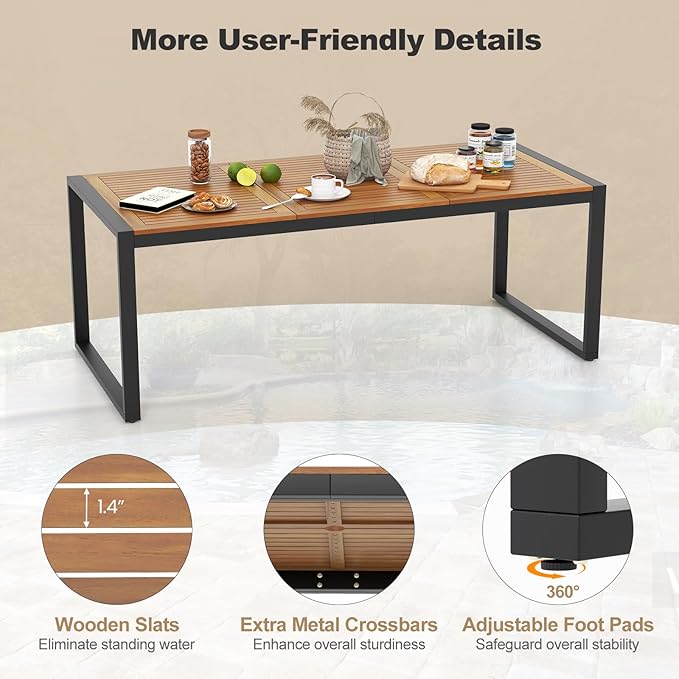 Tangkula 79 Inches Acacia Wood Outdoor Dining Table for 8, Large Rectangular Patio Table with 1.9" Umbrella Hole - Photo 5