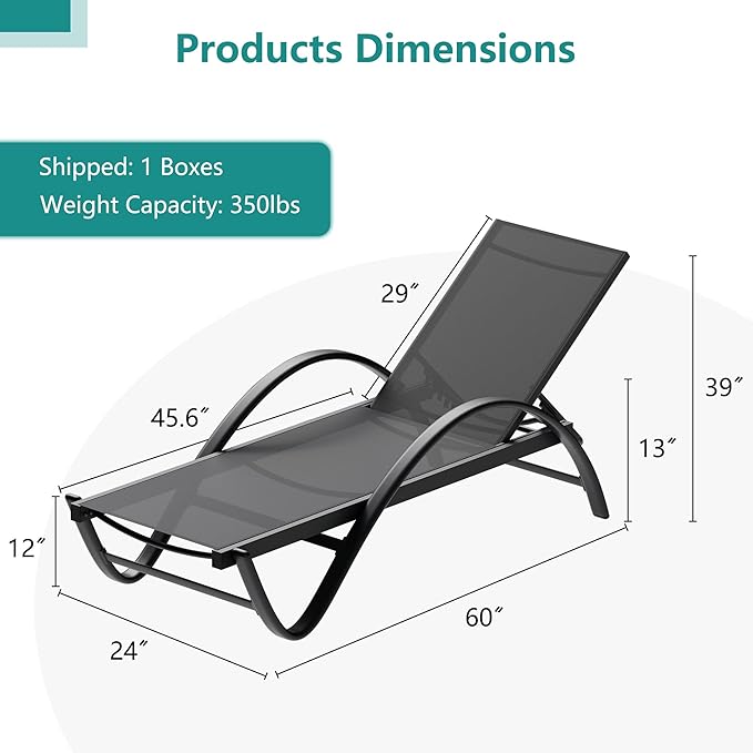 SUNLEI Lounge Chair for Outside Set of 2, Pool Chaise Lounge with S-Shaped Armrest, Patio Lounge Chairs, Patio Chaise Lounge for Outdoor, Dark Grey