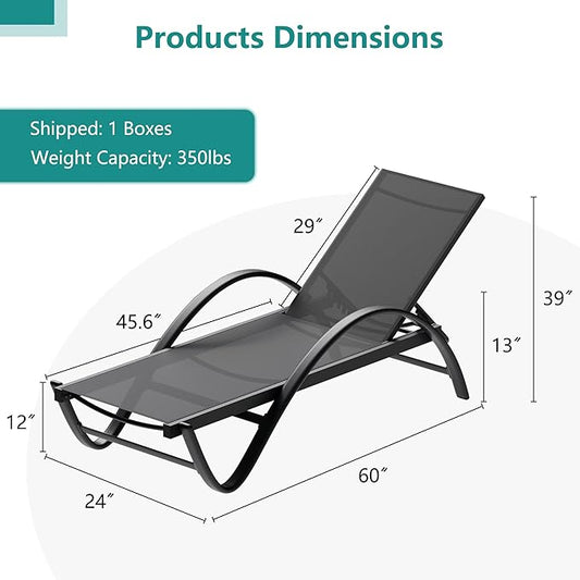 SUNLEI Lounge Chair for Outside Set of 2, Pool Chaise Lounge with S-Shaped Armrest, Patio Lounge Chairs, Patio Chaise Lounge for Outdoor, Dark Grey