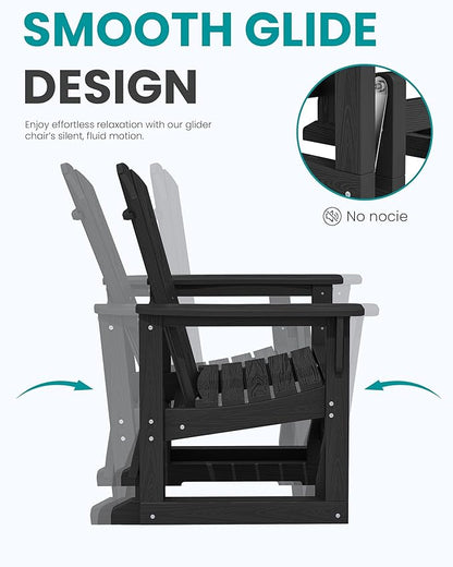 SERWALL HDPE Outdoor Glider Chair Set of 4, Wood-Like Patio Glider Rocker All-Weather Porch Glider for Outside, Black