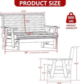 3-Seater Outdoor Glider Chair, 5FT Wood Porch Glider with High Roll Back, Cupholders and Deep Contoured for Porch - Photo 2