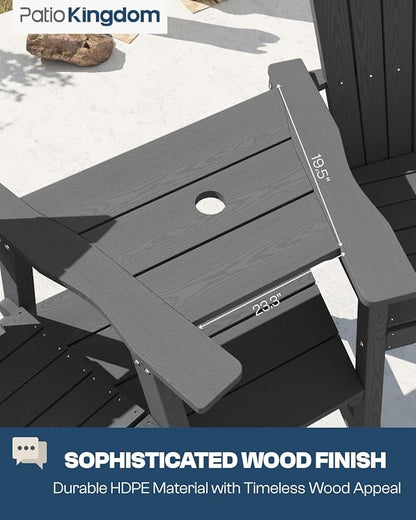 Grey HDPE Tall Adirondack Chair Set of 2 with Beige 11FT Cantilever Umbrella, All-Weather Outdoor Bar Height Chairs with Trays & Umbrella Hole for Balcony