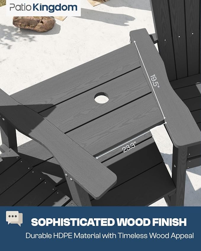 Tall Adirondack Chairs Set of 2 with Removable Tray, HDPE Bar Height Adirondack Bar Stools, High Back Patio Chairs for Balcony, Deck, Lawn, Backyard, All-Weather Outdoor Furniture, Gray