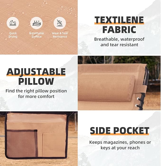 Folding Chaise Lounge Chair Bed Set of 2 - Heavy-Duty 400lb Capacity Portable Adjustable Recliner w/Pillow for Patio - Photo 9