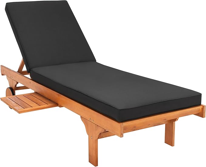 SAFAVIEH Outdoor Collection Newport Natural/ Black Cushion Built-in Side Table Adjustable Chaise Lounge Chair - Photo 3