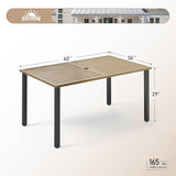 60" Patio Dining Table for 6, Teak Color Rectangle Patio Table with Umbrella Hole - Photo 7