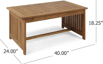 Merax Outdoor Acacia Wood Coffee Table, All-Weather Patio Tables for Outside, Backyard, Porch, Garden, Balcony, Poolside, Brown + Antique Bronze