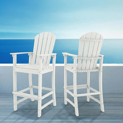 Giantex HDPE Outdoor Bar Stools - All Weather Tall Adirondack Chair with Armrest, Footrest, Load 360Lbs, 30-Inch Counter Height Bar Stool for Patio, Garden, Yard, Indoor Or Outdoor Use (1, White)
