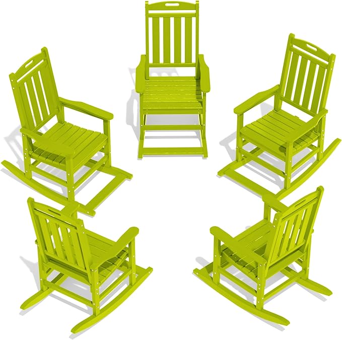 LOUNZY HDPE Outdoor Rocking Chairs Set of 5, Lime