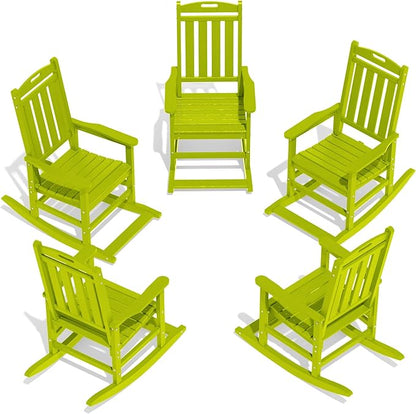 LOUNZY HDPE Outdoor Rocking Chairs Set of 5, Lime