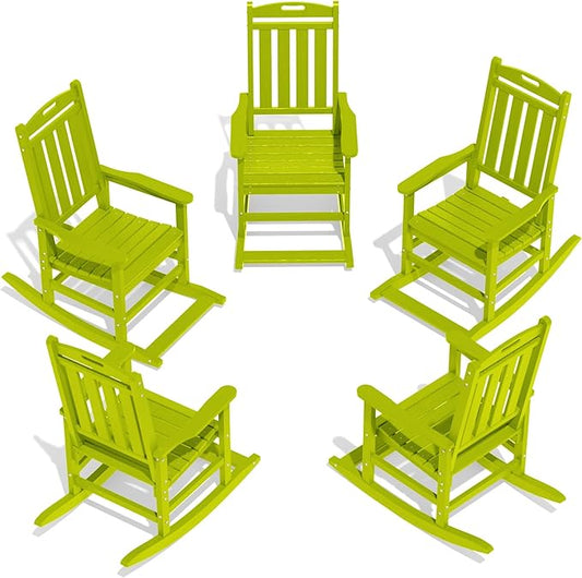 LOUNZY HDPE Outdoor Rocking Chairs Set of 5, Lime