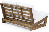 Great Deal Furniture Kaitlyn Outdoor Acacia Wood Loveseat with Cushions, Teak and White - Photo 5