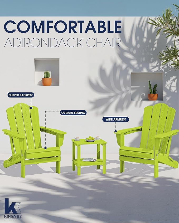 KINGYES Folding Adirondack Chair Set of 8, HDPE All-Weather Folding Adirondack Chair, Apple - Photo 3