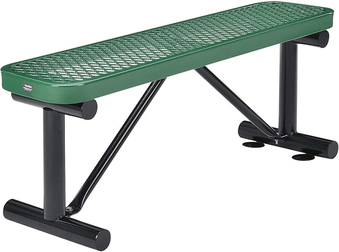 Global Industrial 4'L Heavy Duty Expanded Metal Mesh Flat Bench with Steel Frame, Portable Outdoor Bench, 1000 lbs Capacity, Green, 48" L x 14-1/2"W x 18" H