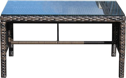 Rattan Wicker Side Table Glass Coffee Table for Outdoor Backyard Lawn Balcony Pool RectangleTempered Glass Top Wicker Rattan End Table Furniture with Storage (Brown3)