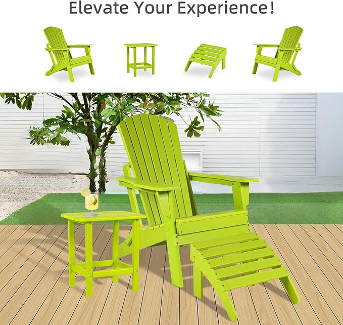 Aoodor Folding Adirondack Chair HDPE Outdoor All-Weather Chair for Patio, Garden, Backyard, Lawn, Fire Pit, Set of 4, Apple