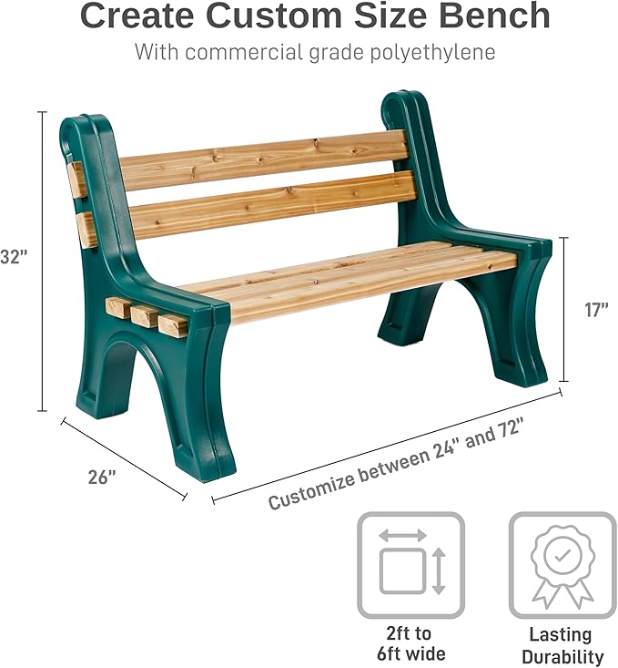 RTS Home Accents Custom Length Lightweight Indoor or Outdoor Bench Ends with Backrest (Wood & Screws Sold Separately), Kentucky Green