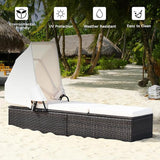 COSTWAY Patio Rattan Lounge Chair Chaise Cushioned Top Canopy Adjustable W/Tea Table - Photo 6