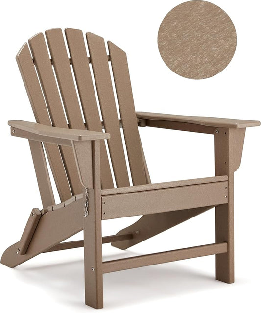 Folding Adirondack Chair - Durable HDPE Poly Lumber All-Weather Resistant, Foldable Oversized Balcony Porch Patio Outdoor Chair for Lawn, Backyard, Garden, Camping - Easy Installation, Pale Ocre