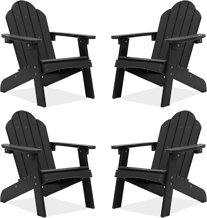 LUE BONA Kids Adirondack Chairs Set of 4, Black Poly Resin Adirondack Chair, Toddler Adirondack Chair Weather Resistant, Kids Outdoor Patio Adirondack Lounge Chair for Balcony, Backyard