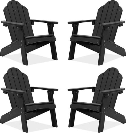 LUE BONA Kids Adirondack Chairs Set of 4, Black Poly Resin Adirondack Chair, Toddler Adirondack Chair Weather Resistant, Kids Outdoor Patio Adirondack Lounge Chair for Balcony, Backyard