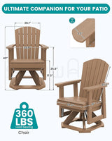 SERWALL Adirondack Swivel Glider, HDPE Glider for Outdoor, All-Weather Glider Rocking Chair for Porch, Balcony, Brown - Photo 3