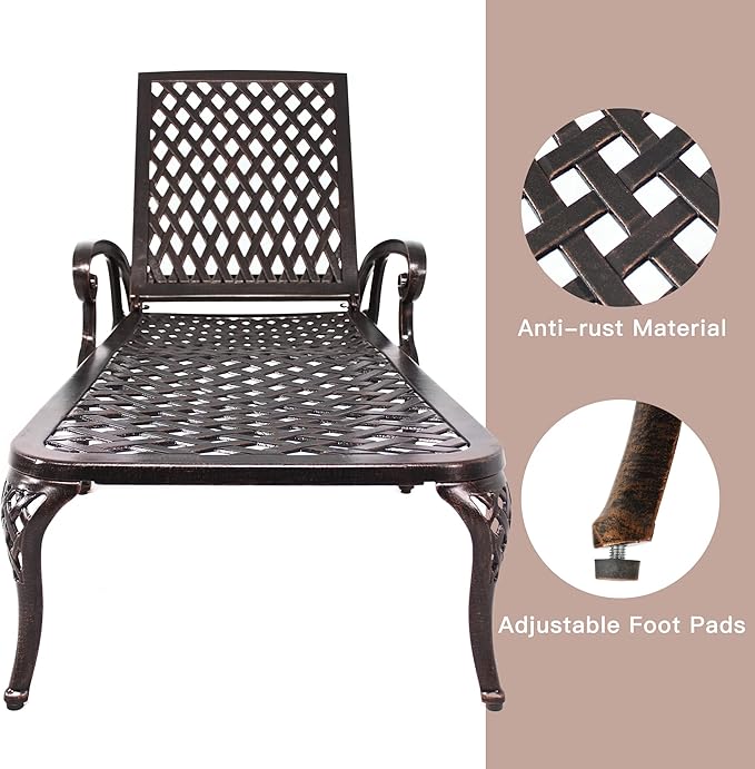Chaise Lounges Outdoor - Lounge Chairs for Outside Pool Tanning Chair Adjustable Patio Reclining Cast Aluminum for Beach Yard, Antique Bronze