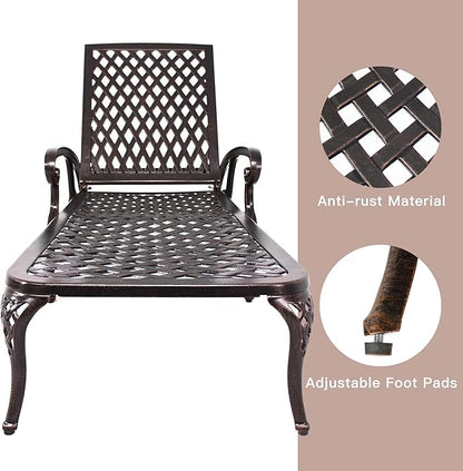 Chaise Lounges Outdoor - Lounge Chairs for Outside Pool Tanning Chair Adjustable Patio Reclining Cast Aluminum for Beach Yard, Antique Bronze