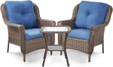 3 Piece Patio Brown Wicker Chairs with Side Table - Outdoor High Back Heavy Duty All-Weather Lawn Dining Rattan Chair - Photo 1