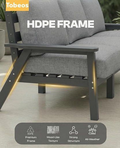 Patio Furniture Set, HDPE Outdoor Sofa Set with Gray Washable Cushions, Patio Conversation Sets for Lawn, Garden, Porch, Balcony & Deck, Durable Outdoor Sectional Furniture (Gray Frame)