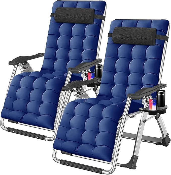 NAIZEA Padded Zero Gravity Chair, Folding Outdoor Lounge Chairs, Adjustable Reclining Camping Chairs with Cup Holder - Photo 1