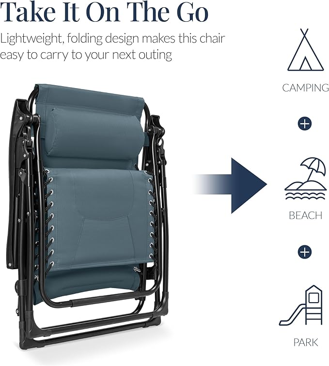 Best Choice Products Oversized Padded Zero Gravity Chair, Folding Outdoor Patio Recliner - Photo 5