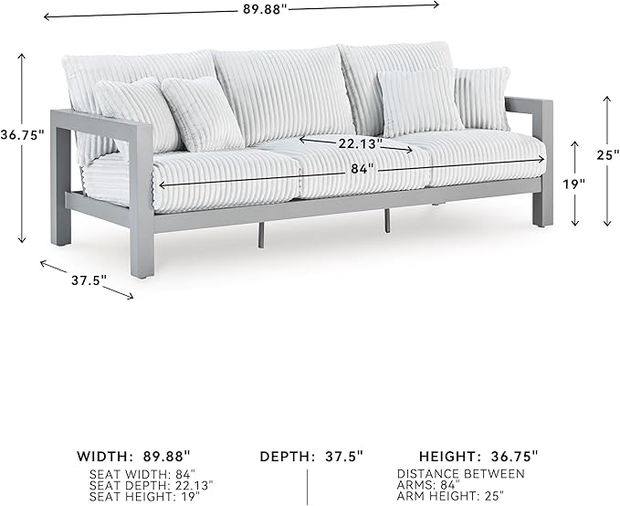 Signature Design by Ashley Moonlight View Contemporary Outdoor Nuvella Weather Resistant Fabric Sofa with Cushion and 4 - Photo 3