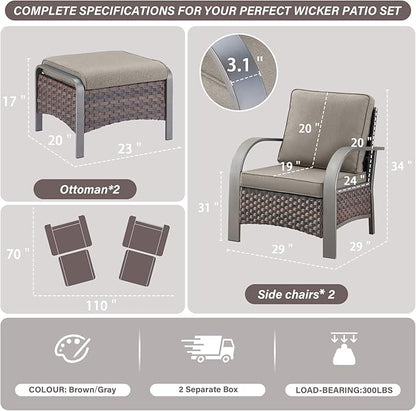 Belord 4 Pieces Wicker Patio Furniture Set Outdoor Patio Chairs with Ottomans All Weather Rattan Outdoor High Back Deep Seating Furniture for Porch Deck Sunroom Backyard