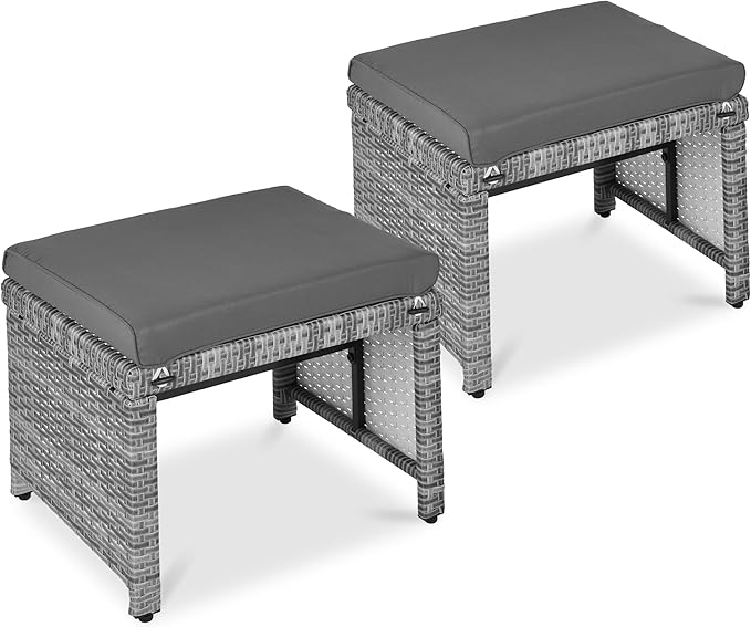 Best Choice Products Set of 2 Wicker Ottomans, Multipurpose Outdoor Furniture for Patio, Backyard, Additional Seating - Photo 1