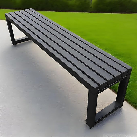 Garden Bench for Outdoor, Metal Patio Seat Backless Park Bench 2-Person Slatted Seat Weatherproof Chair for Porch Backyard Entryway 3.3ft 3.9ft 4.9ft 5.9ft(Black,5.9ft)