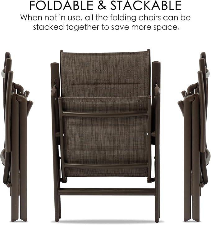 Kozyard Coolmen 2-Pack Outdoor Patio Dining Chair Set - Breathable Textilene Padded, Foldable Deck Chairs for Outdoor Patio (Brown)