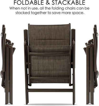 Kozyard Coolmen 2-Pack Outdoor Patio Dining Chair Set - Breathable Textilene Padded, Foldable Deck Chairs for Outdoor Patio (Brown)