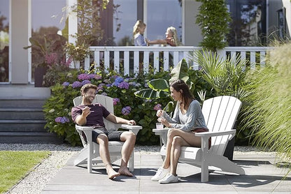 Keter Alpine Adirondack 2 Pack Resin Outdoor Furniture Patio Chairs with Cup Holder-Perfect for Beach, Pool, and Fire Pit Seating, White
