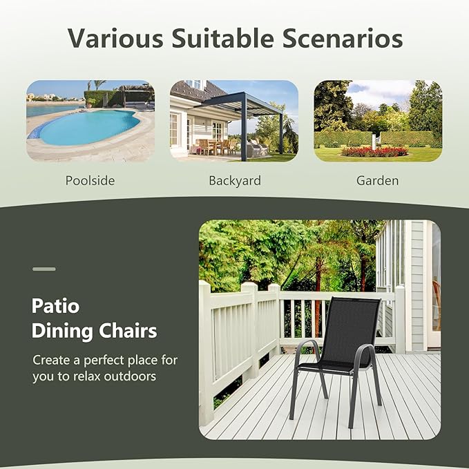 COSTWAY Patio Dining Chairs Set of 4, Stackable Outdoor Chairs with Armrest and High Back - Photo 8