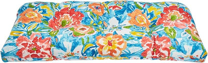 BrylaneHome Tufted Bench Cushion - 45.5" L x 19" W x 3" H- Patio & Outdoor - Water, Stain & Fade Resistant - Poppy Blue