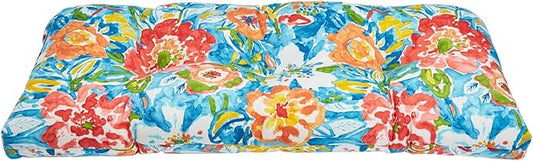 BrylaneHome Tufted Bench Cushion - 45.5" L x 19" W x 3" H- Patio & Outdoor - Water, Stain & Fade Resistant - Poppy Blue