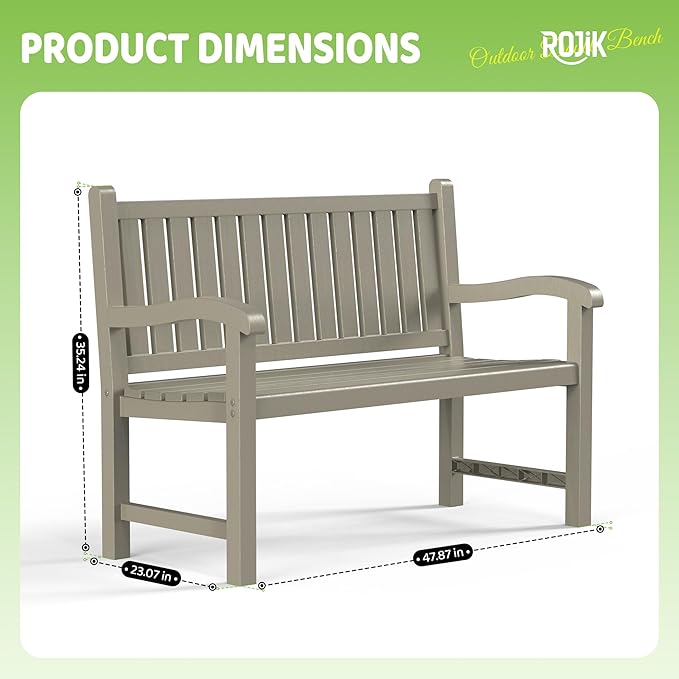 ROJIK Outdoor Bench Resin Patio Chairs Waterproof 2-Person Slatted Chairs with Sturdy Frame - Photo 3