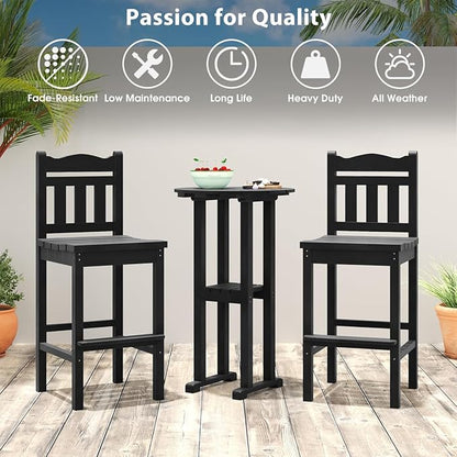 Sundale Outdoor Tall Adirondack Bar Chair Set of 2, HDPE Patio Stools with Backrest, 27.5 Inch Seat Height Tall Bistro Dining Counter Stool, All-Weather Pub Height Chair (Black, 6 Bar Stools)