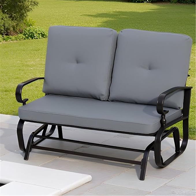 SUNCROWN Outdoor Swing Glider Chair, Patio 2 Seats Loveseat Rocking Chair with Cushions - Photo 9