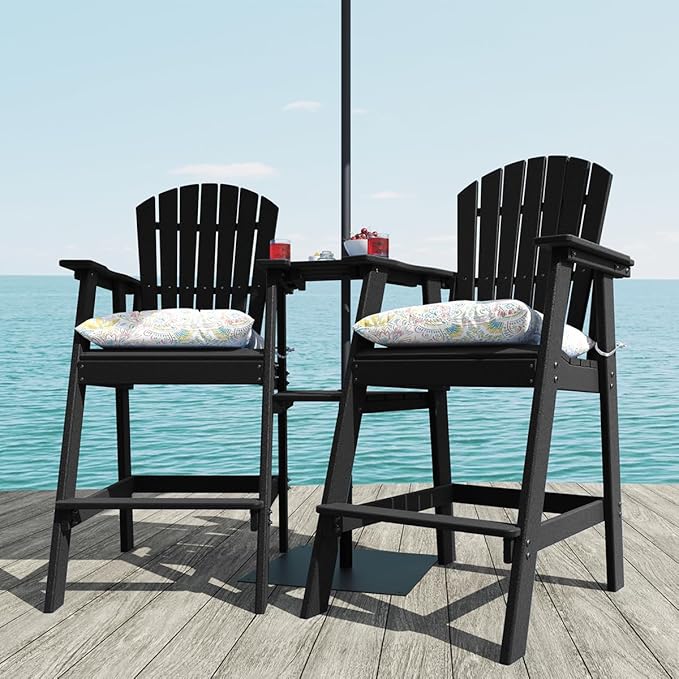 Sundale Outdoor Tall Adirondack Chairs Set of 2 with Table, Patio HDPE Bar Set, 3 PCS Counter Height Dining Bistro Set - Photo 2