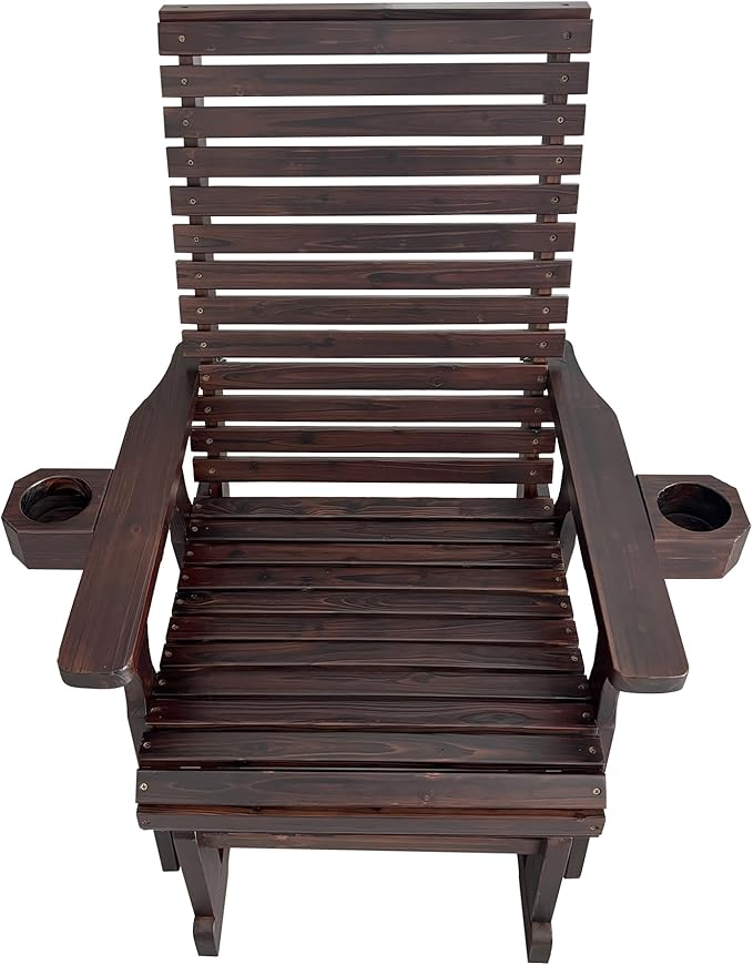 Fortune Candy Wooden Patio Glider for One Person, with High Backrest and Deep Contoured Seat, Solid Fir Wood - Photo 8