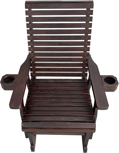 Fortune Candy Wooden Patio Glider for One Person, with High Backrest and Deep Contoured Seat, Solid Fir Wood, Heavy Duty 600 Pounds (Deep Brown, 1-Seater)