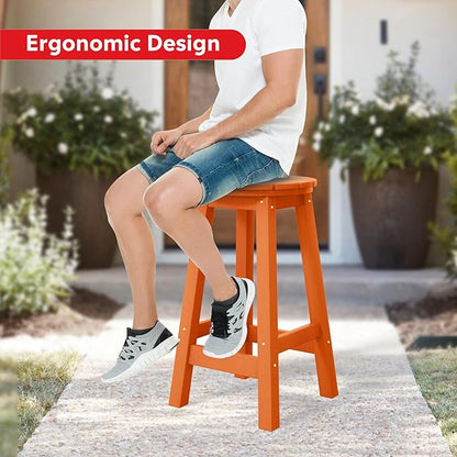 Costaelm 24" Height Outdoor Bar Stools, All-Weather Bar Stools, Adirondack Poly Patio Round Bar Stool for Patio, Deck, Kitchen Counter and Garden, Orange
